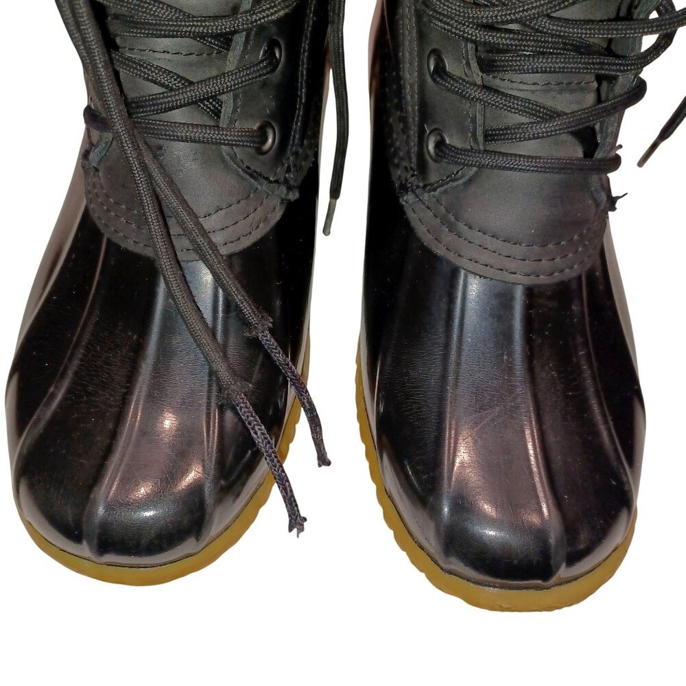 Bass Duck Boots Mud Rain Shoes Harlequin Black Leather Waterproof Womens Size 8 - Picture 7 of 13
